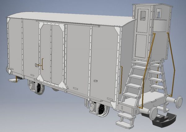 3D model železničného vozňa Z s búdkou, pre záhradnú železnicu