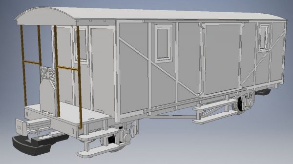 3D model vozňa Zb, služobný pre prípravu dreveného modelu